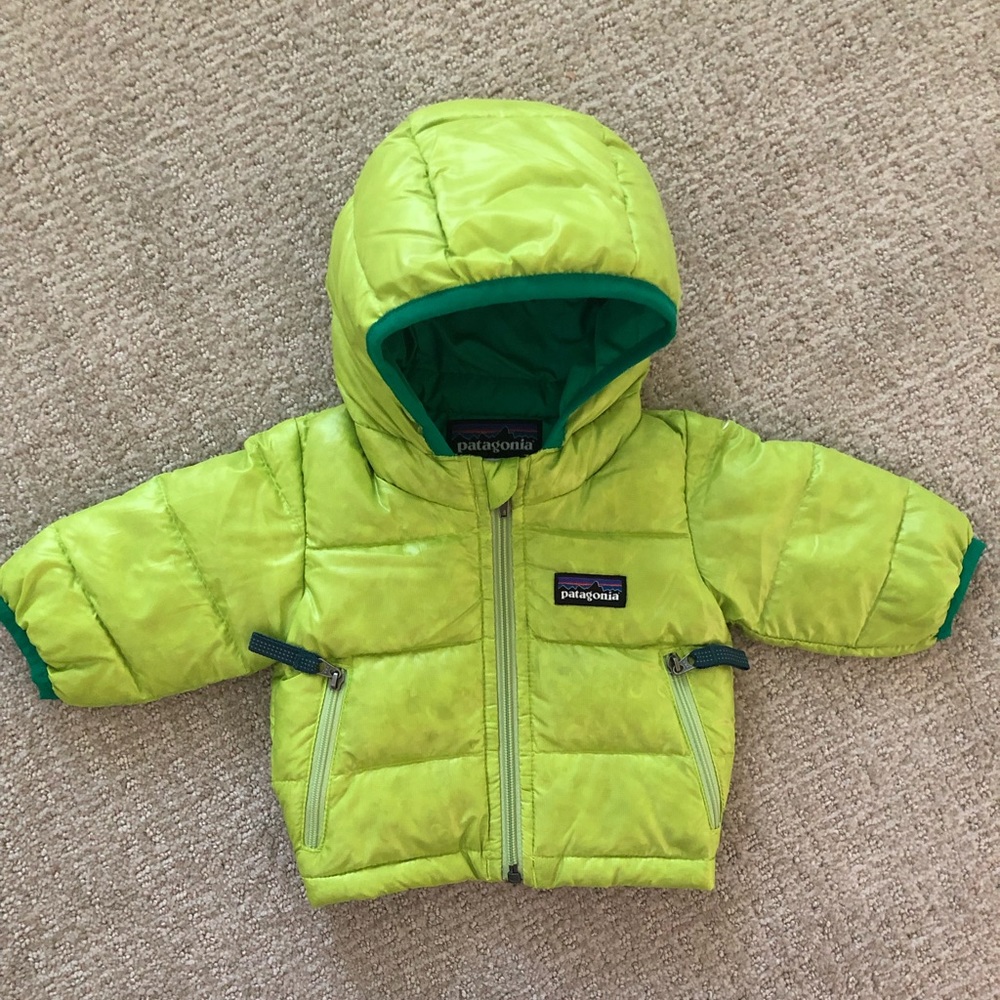 Patagonia Hi-Loft Down Sweater Hoodie in Sapling Green (0-3M)